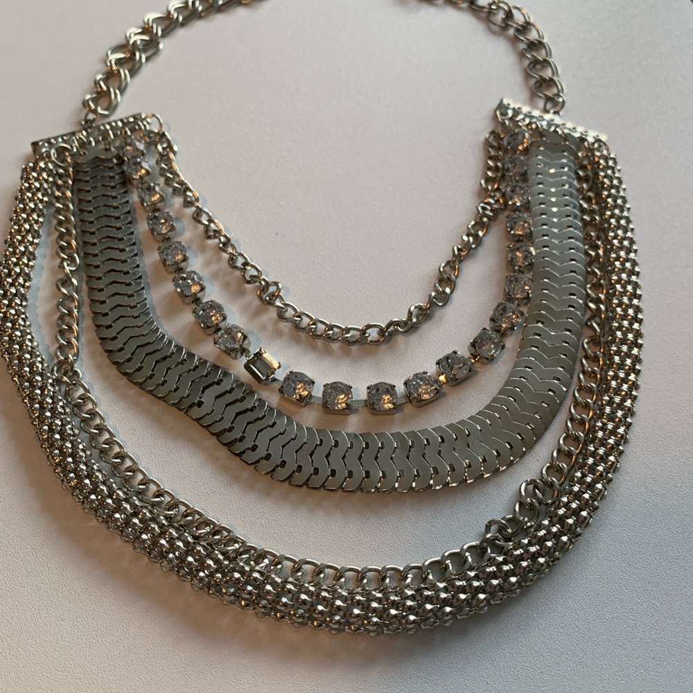 Dramatic Silver Tone Five Layered Bib Necklace - image 1